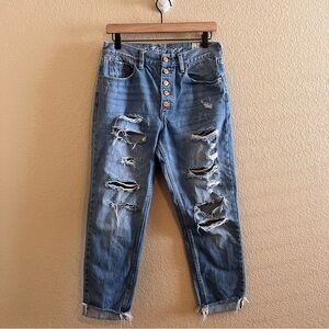 We the Free High Rise Button Fly Distressed Jeans Size 27